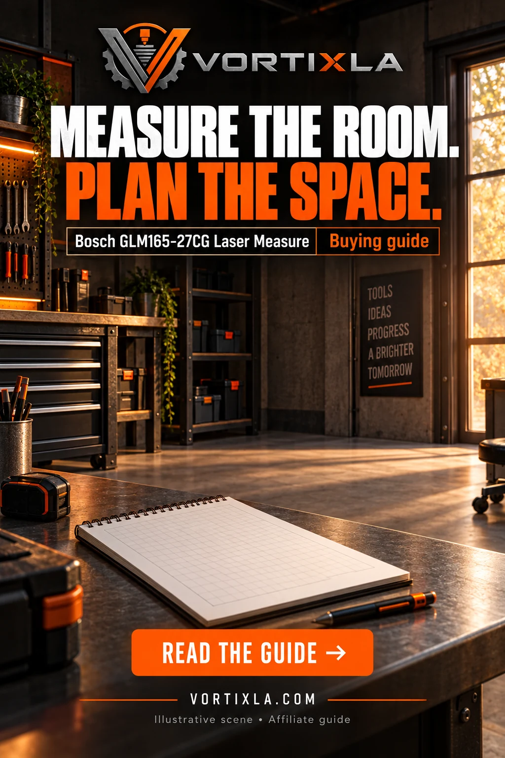 MEASURE THE ROOM. PLAN THE SPACE. Original illustrative scene for the Bosch GLM165-27CG Laser Measure buying guide