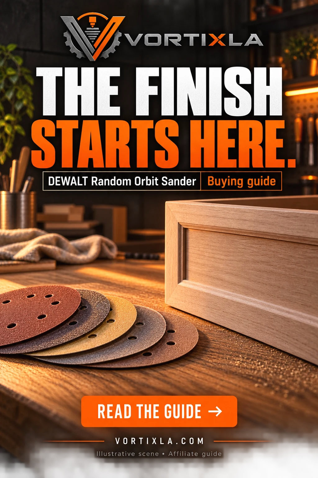 THE FINISH STARTS HERE. Original illustrative scene for the DEWALT Random Orbit Sander buying guide